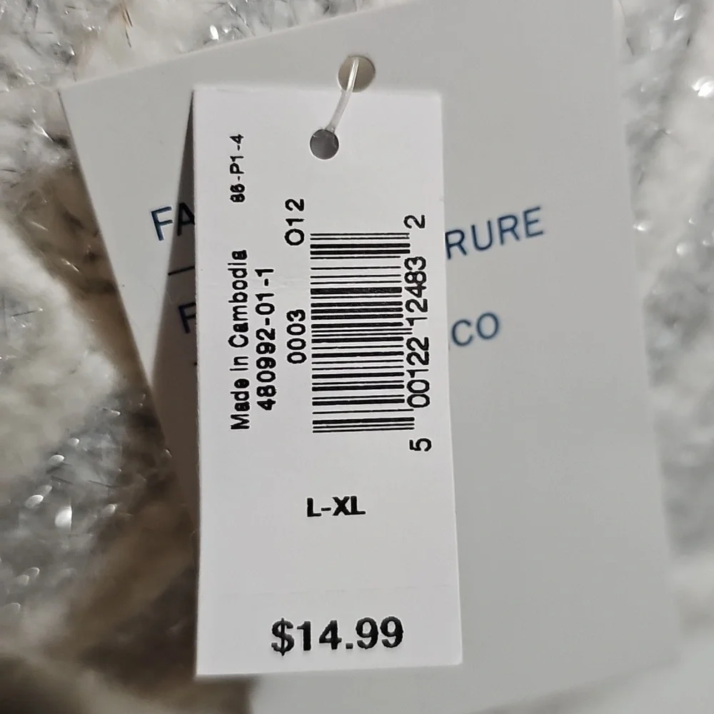 Old Navy Girl L-XL White Ribbed Beanie w/Metallic Silver Detail, Purple Pom New